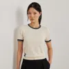 Lauren Petite Two-tone Short-sleeve Sweater In Mascarpone Cream/black