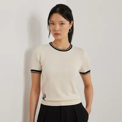 Lauren Petite Two-tone Short-sleeve Sweater In Mascarpone Cream/black
