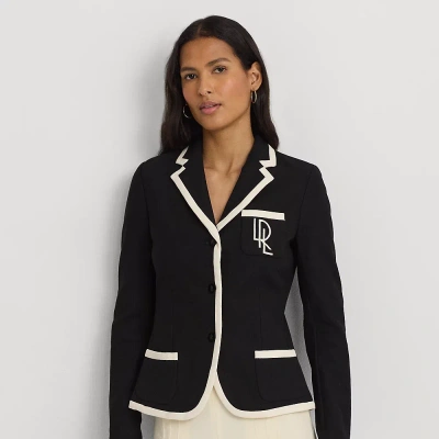 Lauren Petite Two-tone Stretch Cotton Piqué Blazer In Black/mascarpone Cream