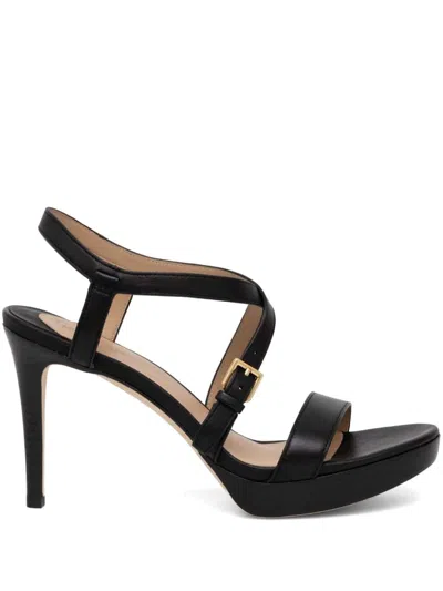 Ralph Lauren Kerri Burnished Black Leather Platform Heeled Sand