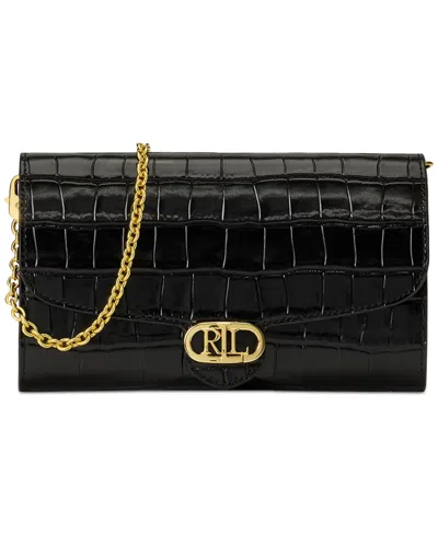 Ralph Lauren Adair Croc-embossed Leather Small Crossbody In Black