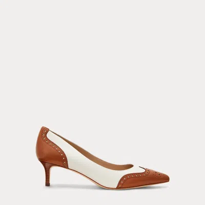 Ralph Lauren Adrienne Leather Wingtip Pump In Soft White/lauren Tan