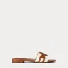 Ralph Lauren Alegra Canvas-leather Slide Sandal In Natural/deep Saddle Tan