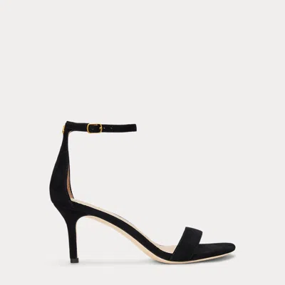 Ralph Lauren Allie Mid-heel Suede Sandal In Black