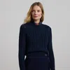 Ralph Lauren Women's Aran-knit Cotton-blend Crewneck Sweater, Regular & Petite In Lauren Navy