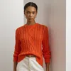 Ralph Lauren Aran-knit Cotton-blend Crewneck Sweater In Orange Lily