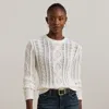 Ralph Lauren Aran-knit Cotton-blend Crewneck Sweater In White