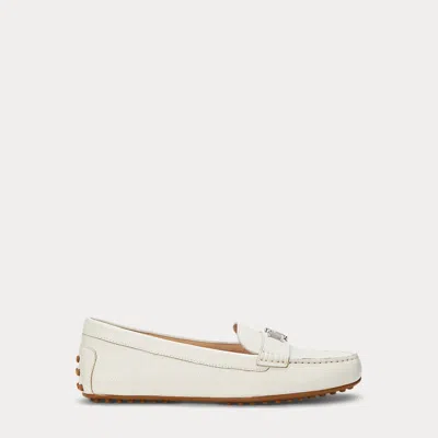Ralph Lauren Barnsbury Pebbled Leather Driver In Soft White