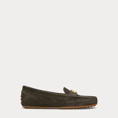 Ralph Lauren Lauren  Woman Loafers Military Green Size 9 Bovine Leather In Dark Olive