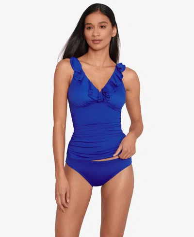 Ralph Lauren Beach Club Solid Ruffle Tankini Top In Royal Blue