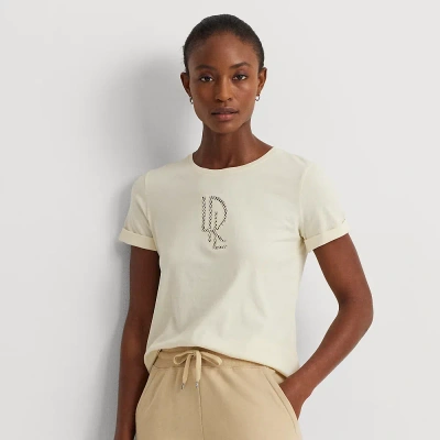 Lauren Ralph Lauren Beaded-logo Cotton-blend-jersey Tee In Mascarpone Cream