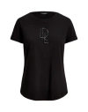 Ralph Lauren Lauren  Beaded-logo Cotton-blend-jersey Tee Woman T-shirt Black Size M Cotton, Modal In Black