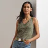 Ralph Lauren Beaded Mesh Sleeveless Blouse In Olive Multi