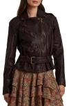 LAUREN RALPH LAUREN LAUREN RALPH LAUREN BELTED BURNISHED LEATHER JACKET