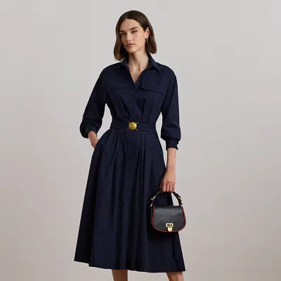 Ralph Lauren Women's Belted Cotton-blend Midi Shirtdress In Navy