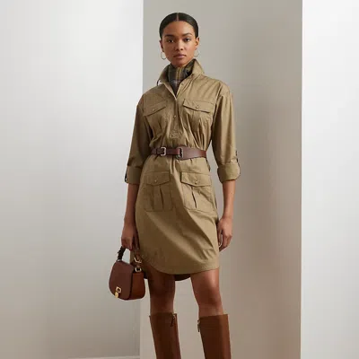 Ralph Lauren Belted Cotton-blend Shirtdress In Madison Tan