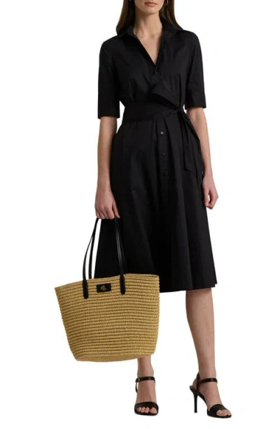 Ralph Lauren Lauren  Belted Cotton Blend Shirtdress In Polo Black