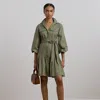 Ralph Lauren Belted Cotton-blend Shirtdress In Sage Green