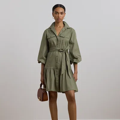 Ralph Lauren Belted Cotton-blend Shirtdress In Sage Green