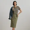 RALPH LAUREN BELTED COTTON TWILL PENCIL SKIRT