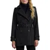 Ralph Lauren Lauren  Belted Double Breasted Trench Coat With Faux Leather Trim In Black