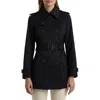 Ralph Lauren Lauren  Belted Double Breasted Trench Coat With Faux Leather Trim In Dark Navy