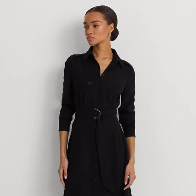 Lauren Ralph Lauren Belted Double-faced Georgette Shirtdress In Black