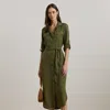 Ralph Lauren Belted Double-faced Georgette Shirtdress In Olive Grove