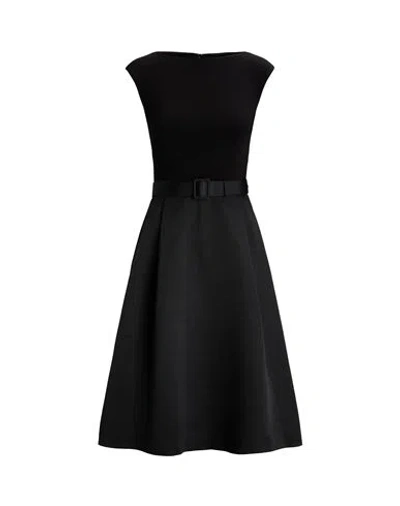Ralph Lauren Lauren  Belted Faille & Jersey Cocktail Dress Woman Midi Dress Black Size 8 Polyester