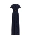 Ralph Lauren Lauren  Belted Georgette Flutter-sleeve Gown Woman Maxi Dress Navy Blue Size 6 Recycled