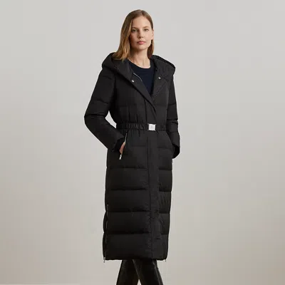 Lauren Ralph Lauren Belted Hooded Down Coat In Black