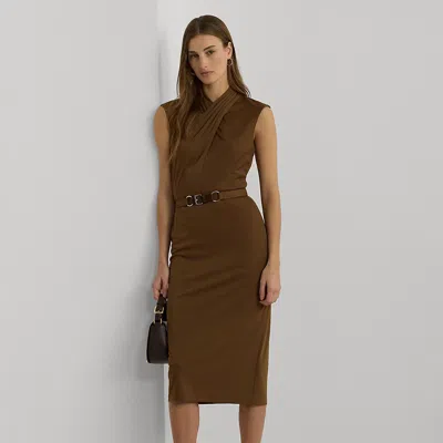 Ralph Lauren Belted Jersey Mockneck Dress In Dark Terracotta