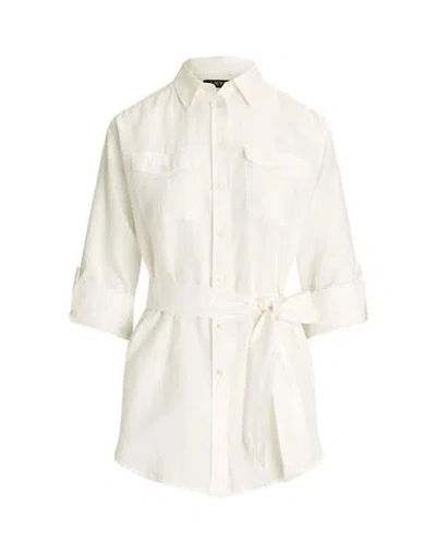 Lauren Ralph Lauren Belted Linen Shirt Woman Shirt White Size Xl Linen