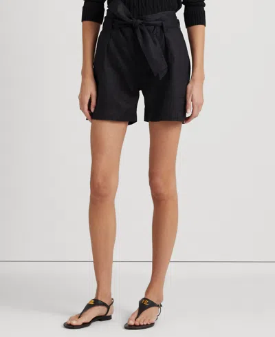 Lauren Ralph Lauren Belted Linen Shorts In Polo Black