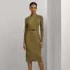 Ralph Lauren Belted Mockneck Jersey Dress In Honey Tan