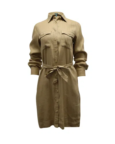 Ralph Lauren Belted Shirt Dress In Beige Linen