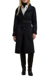 Ralph Lauren Lauren  Belted Water Resistant Longline Coat In Dark Navy