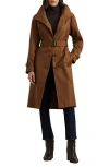 Ralph Lauren Lauren  Belted Water Resistant Longline Coat In Dark Terracotta