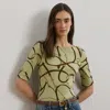 Ralph Lauren Belting-print Cotton-blend Boatneck Tee In Green Multi