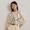 Ralph Lauren Belting-print Cotton-blend Cardigan In Cream Multi