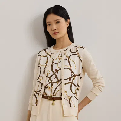Ralph Lauren Belting-print Cotton-blend Cardigan In Cream Multi