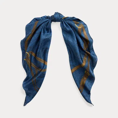 Ralph Lauren Belting-print Paisley Silk Square Scarf In Blue