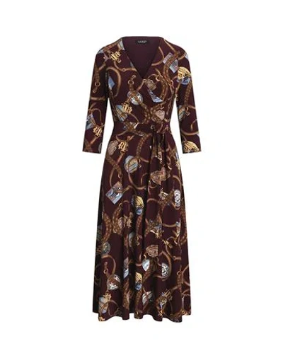 Ralph Lauren Lauren  Belting-print Surplice Jersey Dress Woman Midi Dress Burgundy Size 10 Recycled P In Red