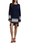 Ralph Lauren Two-tone Cap-sleeve Shift Sweater Dress In Refined Navy/white