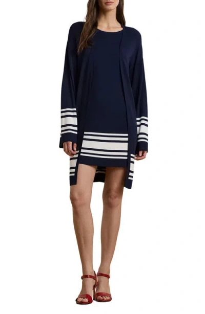 RALPH LAUREN LAUREN RALPH LAUREN BORDER STRIPE LONGLINE OPEN FRONT CARDIGAN