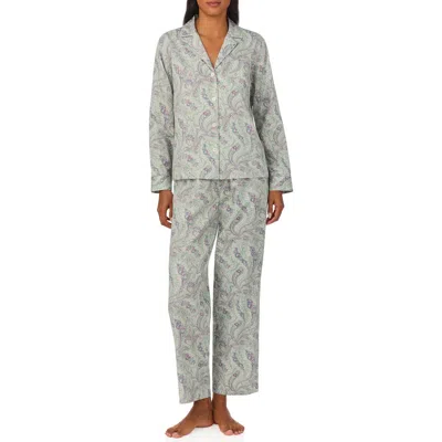Ralph Lauren Women's 2-pc. Long-sleeve Notch-collar Long Pants Pajama Set In Sage,prt