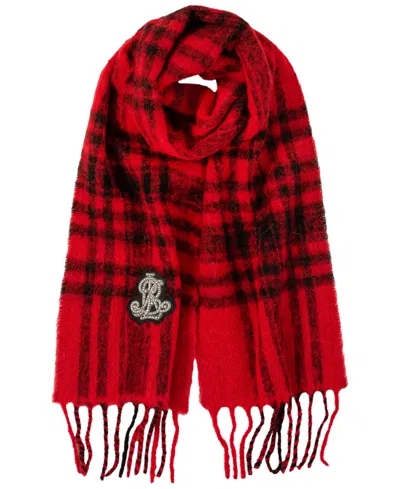 Lauren Ralph Lauren Brushed Lofty Scarf With Crystal Patch In Black,red