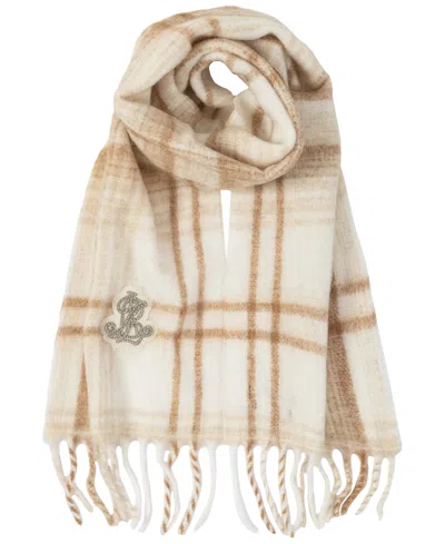 Ralph Lauren Brushed Lofty With Crystal Patch Scarf In Cream Plaid