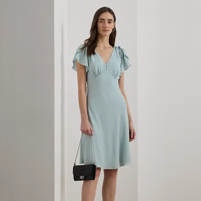 Ralph Lauren Bubble Crepe Flutter-sleeve Dress In Aqua Pearl
