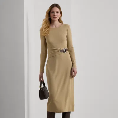 Ralph Lauren Buckle-trim Cotton-blend Knit Midi Dress In Tan | ModeSens